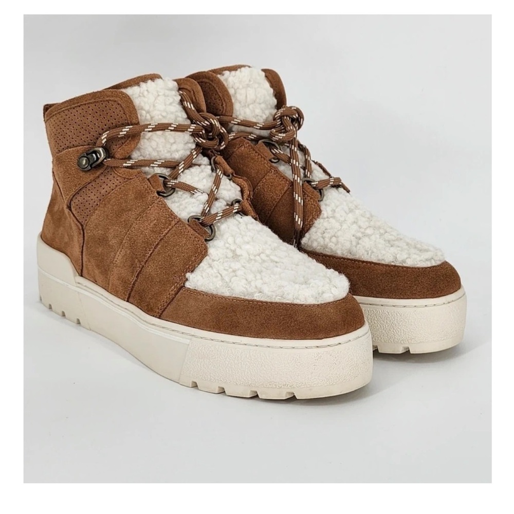 J/Slides faux shearling suede high top sneaker